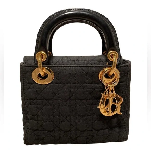 Auth Christian Dior Mini LADY DIOR Black & Gold vintage bag - Picture 1 of 12
